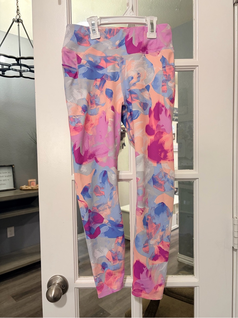 Avia Pink Blue Peach Abstract Floral Leggings